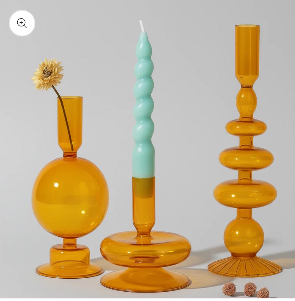 Glazen kandelaars – modern design in oranje glas, Overige materialen, Overige kleuren, 25 tot 50 cm, Verzenden