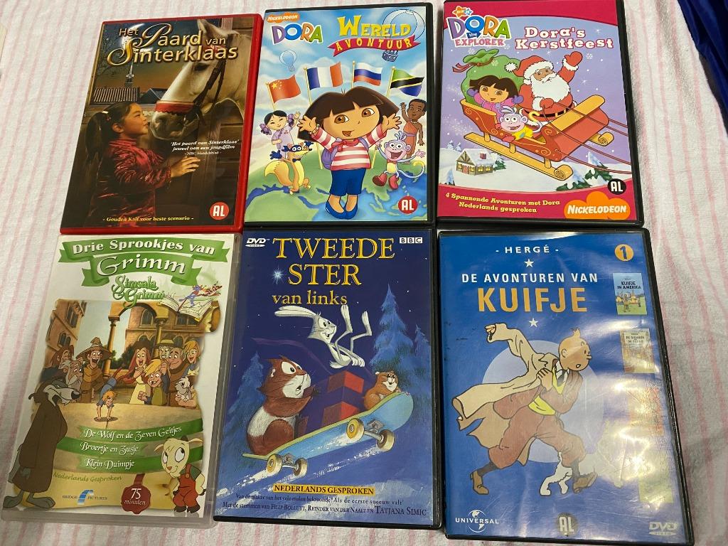 kinderDVDs: Sint, Kerst, Dora, Kuifje, sprookjes Grimm, Ophalen, Alle leeftijden, Overige genres, Zo goed als nieuw