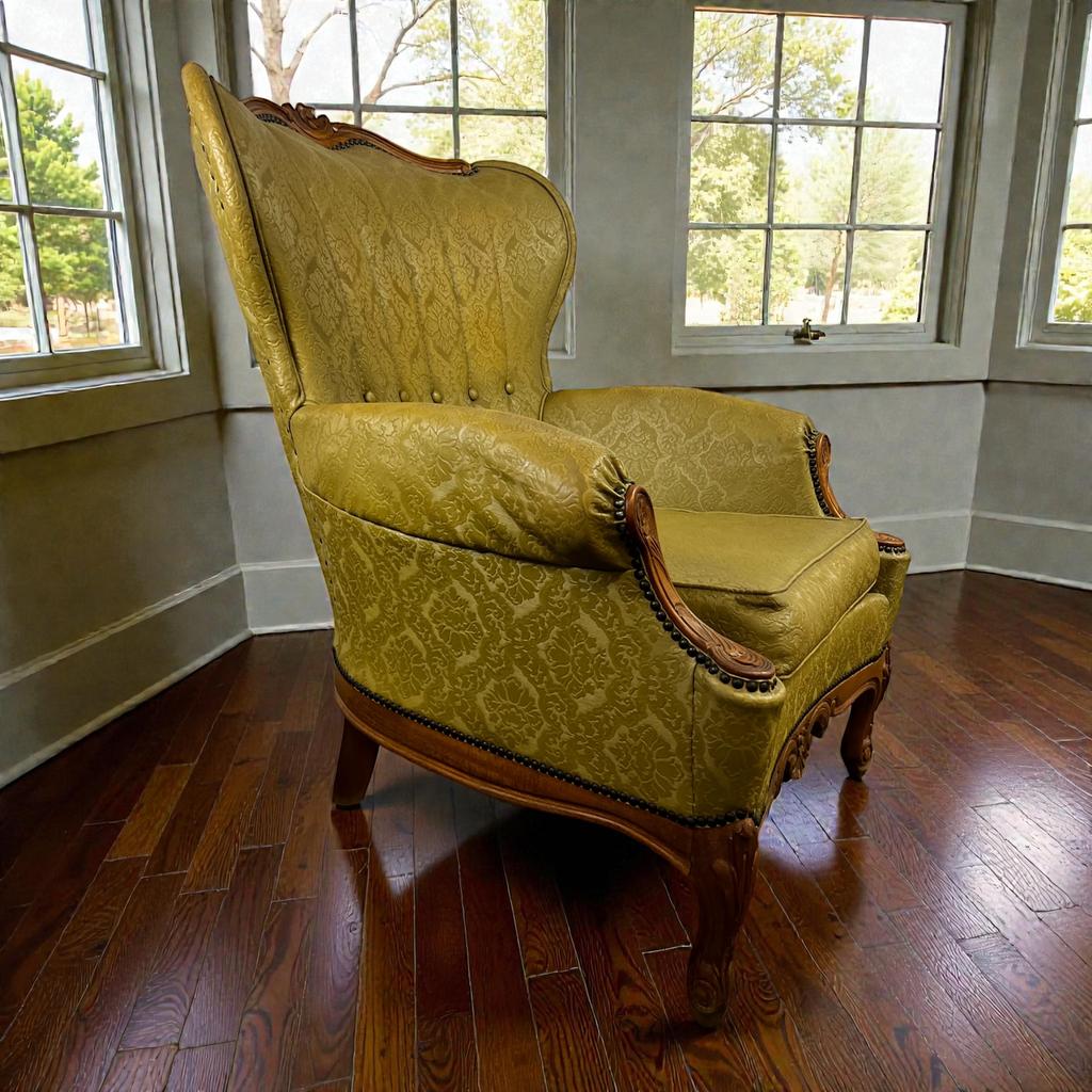 fauteuil baroque vintage jaune moutarde, fauteuil club, Enlèvement ou Envoi