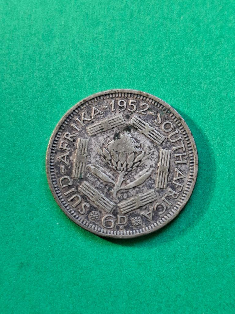 1952 Zuid Afrika 6 pence in zilver George VI, Postzegels en Munten, Munten | Afrika, Losse munt, Zuid-Afrika, Zilver, Verzenden