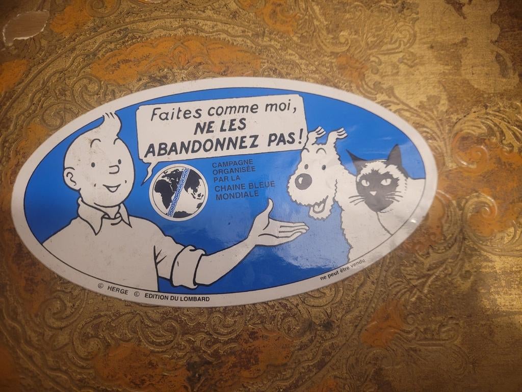 Vintage verzamelsticker Tintin Blue Chain, Verzamelen, Zo goed als nieuw, Dier en Natuur