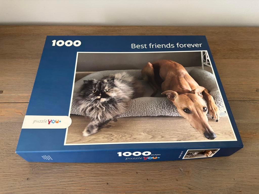 Legpuzzel kat en hond 1000 stukjes, Ophalen of Verzenden, 500 t/m 1500 stukjes, Zo goed als nieuw, Legpuzzel
