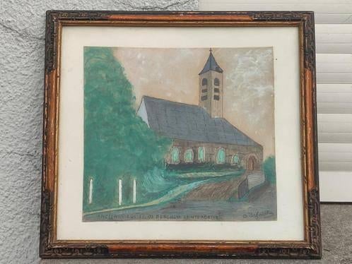 aquarelle eglise de berchem st agathe signe verfaillie, Antiek en Kunst, Ophalen of Verzenden