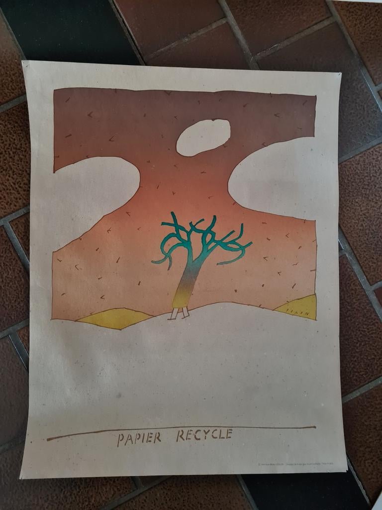 Affiche Folon papier recyclé 1984, Collections, Enlèvement