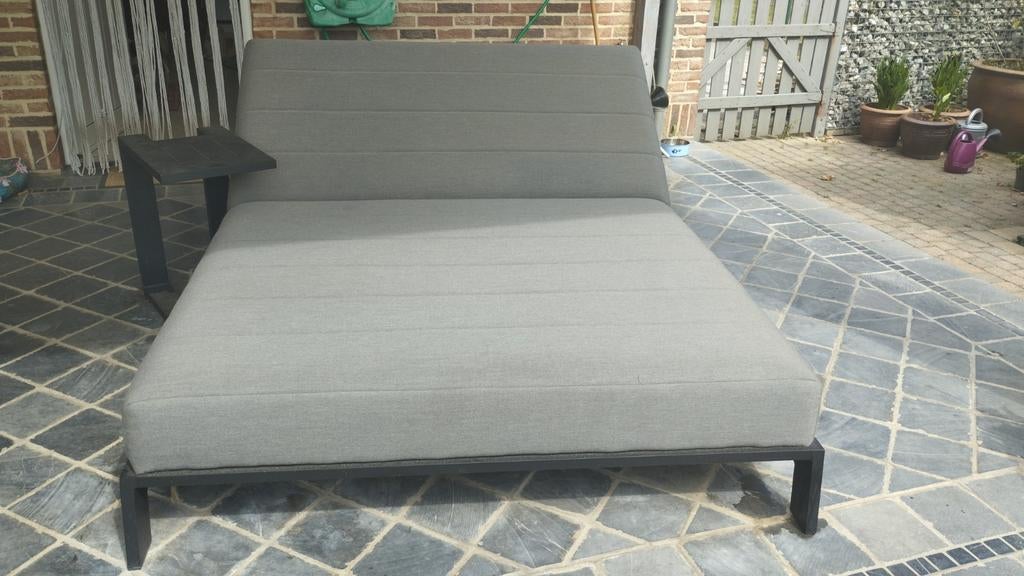 2 persoons sunbrella ligbed, Jardin & Terrasse, Chaises longues, Enlèvement, Comme neuf, Métal, Réglable