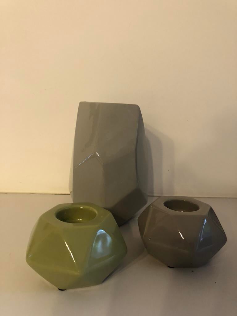 Vase + 2 photophores Maisons du Monde, Moins de 50 cm, Enlèvement ou Envoi, Poterie ou Porcelaine, Comme neuf