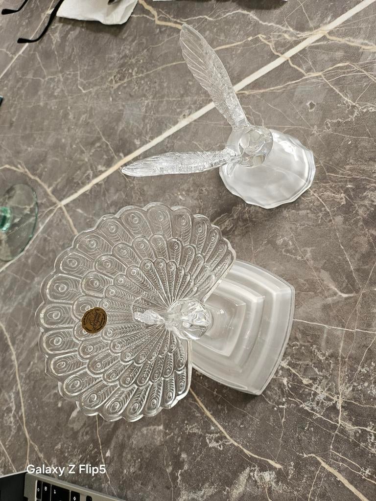 Lot de 2 figurines Cristal d'Arques Paon et Colombe (Vintage, Enlèvement ou Envoi
