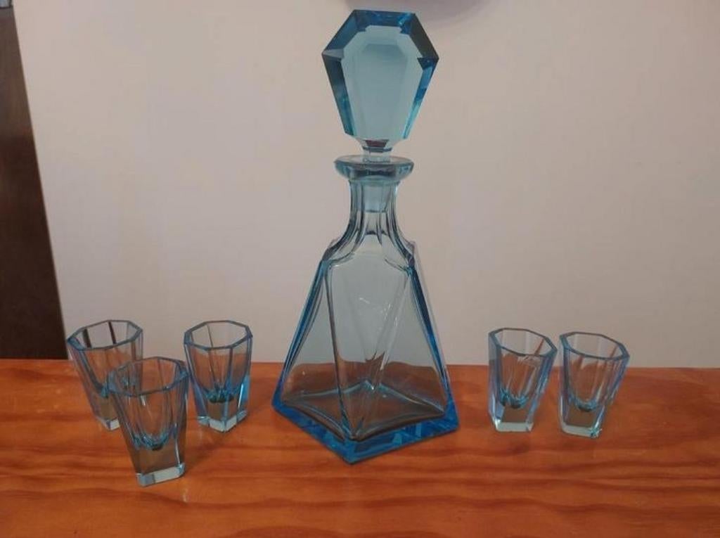 Superbe service à liqueur Art déco en verre bleu, Antiquités & Art, Enlèvement
