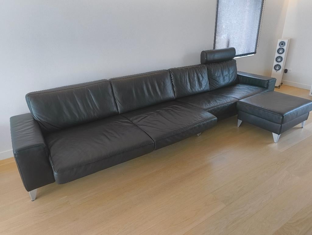 Prachtig zwart lederen Ewald Schilling salon, Huis en Inrichting, Ophalen, Gebruikt, Leer, Modern