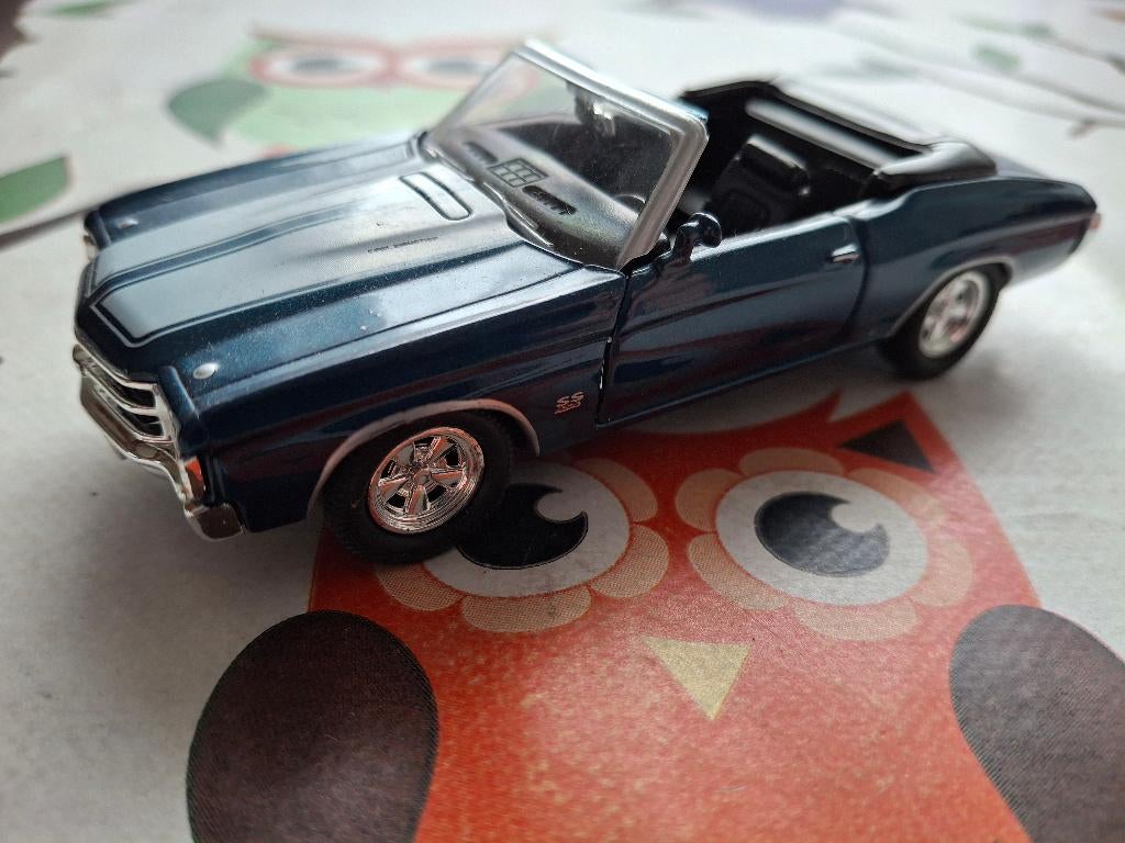 Chevrolet Chevelle SS454 1971 blauw (Welly), Hobby en Vrije tijd, Modelauto's | 1:24, Nieuw, Auto, Welly, Ophalen of Verzenden