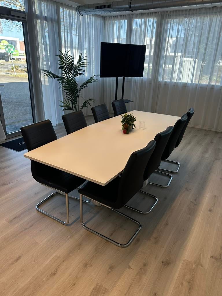 Witte design tafel 8 personen, Huis en Inrichting, Tafels | Eettafels, Ophalen, Zo goed als nieuw, Glas