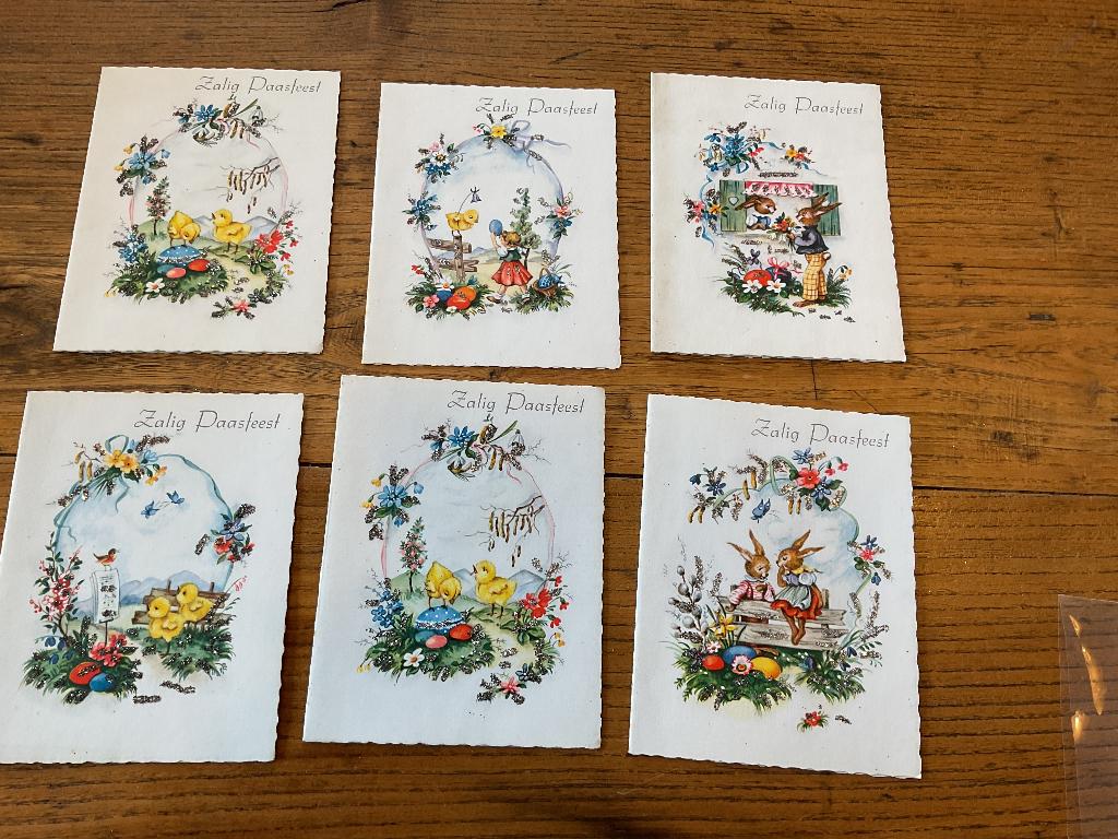Prachtige oude onbeschreven Paaskaarten + glittertjes, Diversen, Pasen, Ophalen of Verzenden