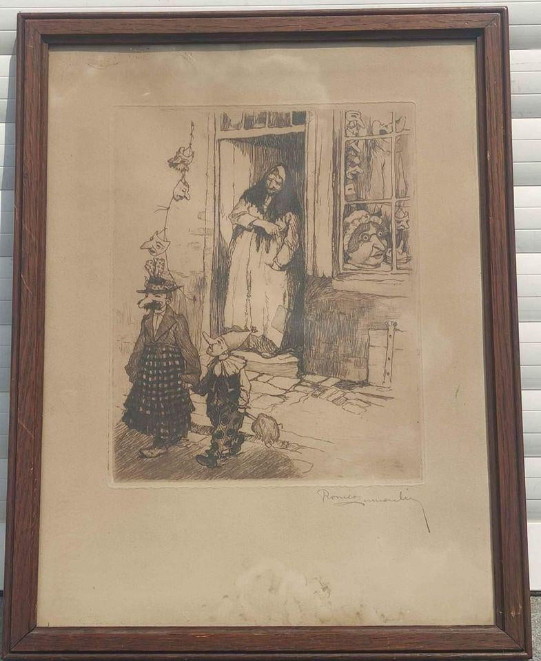 Eau forte signe Roméo dumoulin, Antiquités & Art, Enlèvement ou Envoi, Lithographie