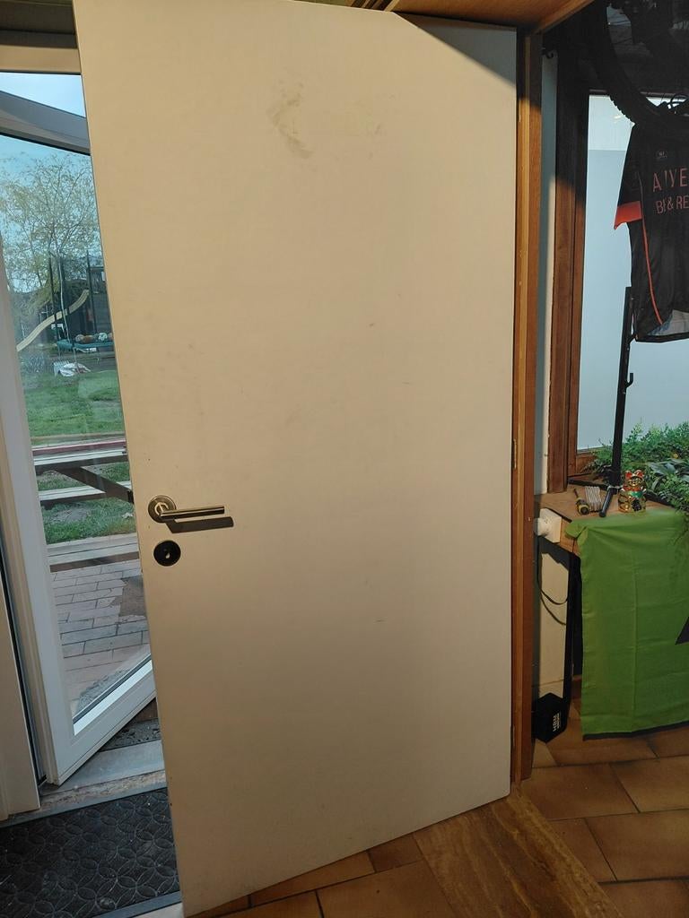 Verfdeur met deurkruk en scharnieren 92cm, Ophalen