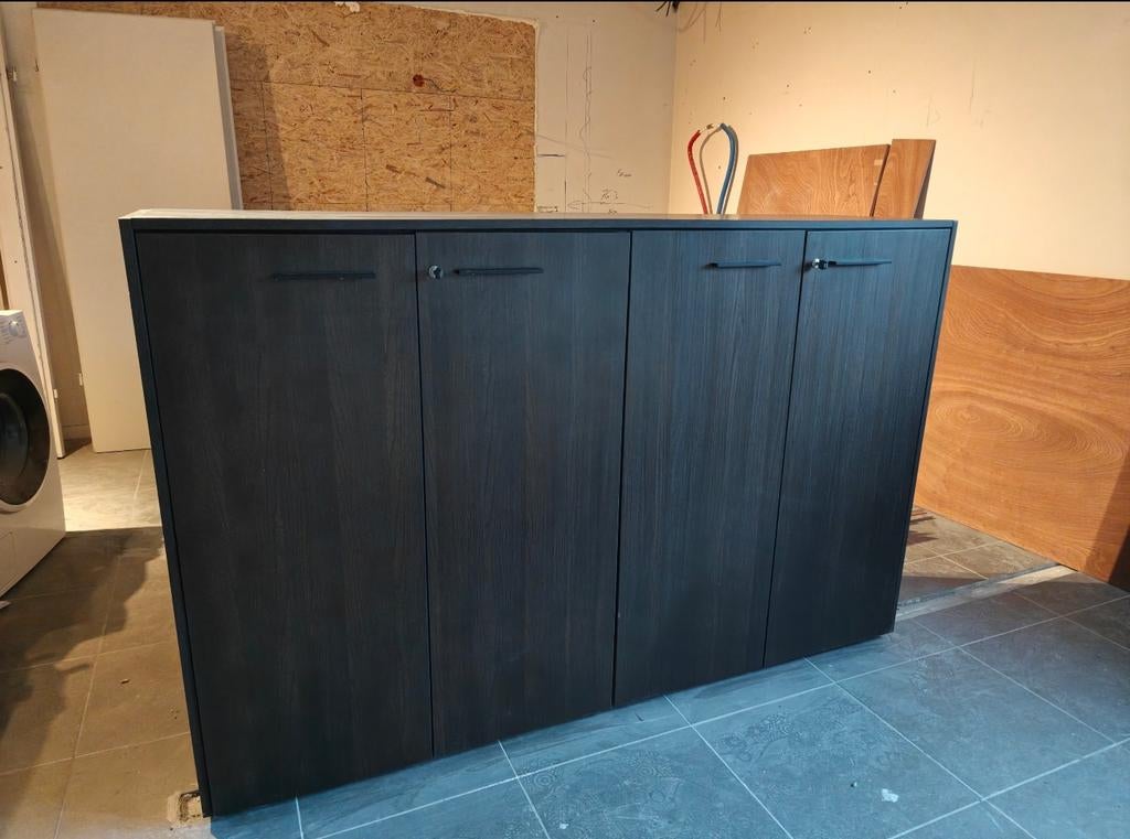 Meuble de bureau / rangement – noyer foncé – avec clefs, Enlèvement, Avec serrure