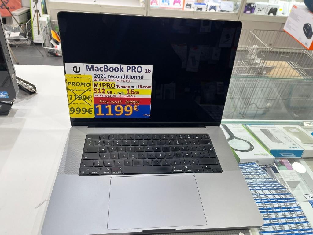 MacBook Pro 16'' 2021 M1 PRO 10-Core 16-Core Reconditionné, SSD, Mac Pro, 16 GB, 512 GB