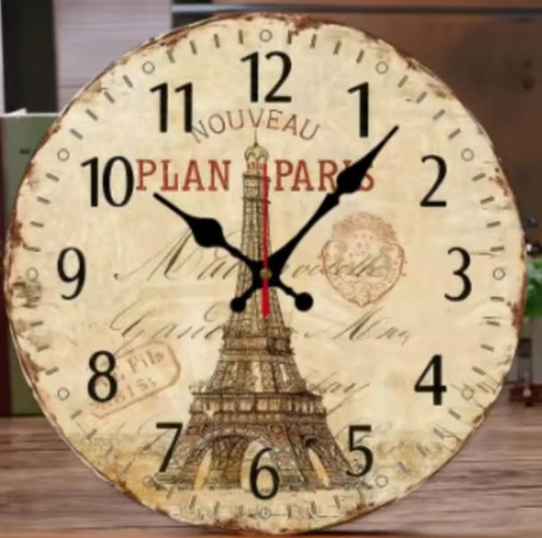 Horloge murale ronde en bois Plan Paris (25 cm), Maison & Meubles, Enlèvement ou Envoi, Neuf, Horloge murale