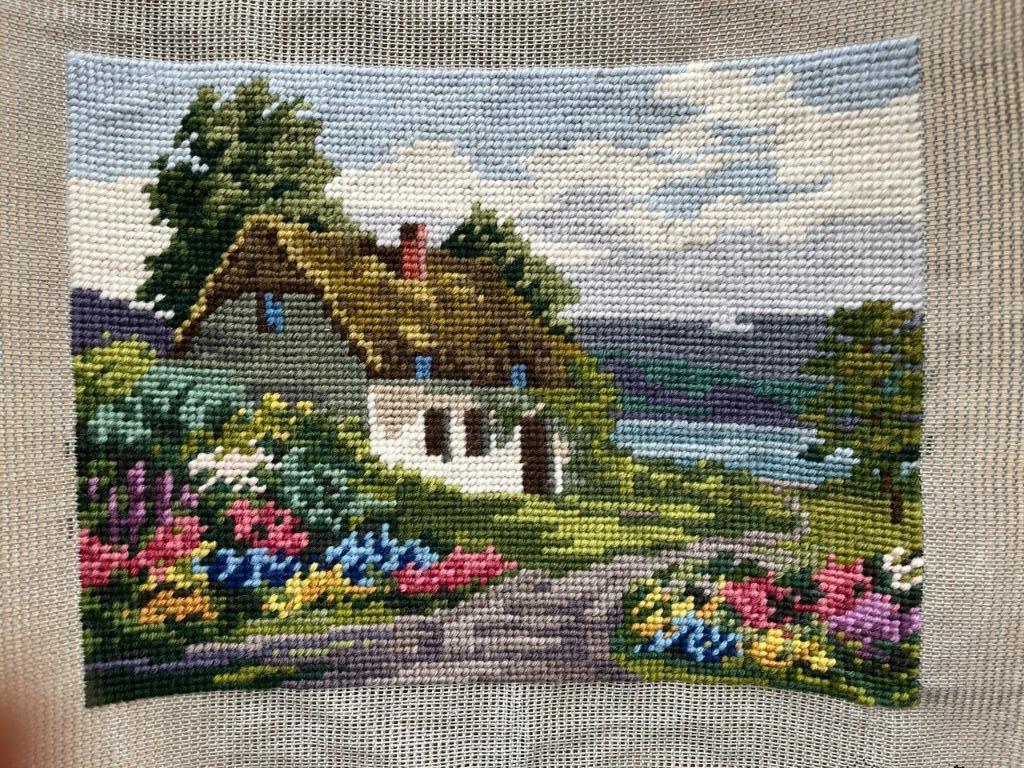 Handgemaakte gobelin huis met landschap, Ophalen