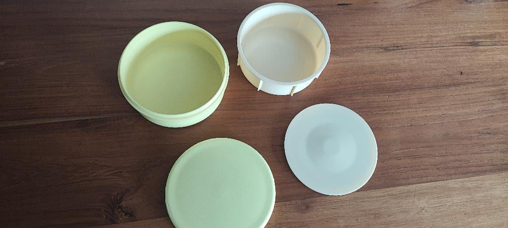 Vintage pastelgele dubbelwandige boterpot prima staat, Antiek en Kunst, Ophalen of Verzenden