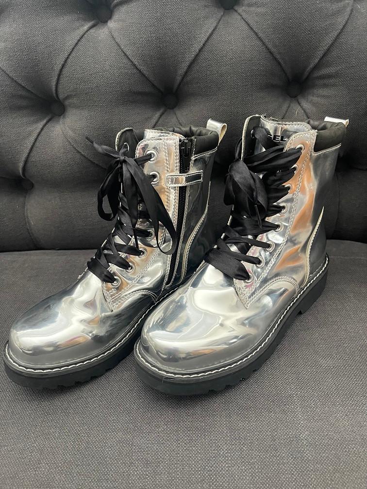 Unieke designer boots sneakers 38 van Diesel chroom glans, Kleding | Dames, Schoenen, Ophalen of Verzenden, Zo goed als nieuw