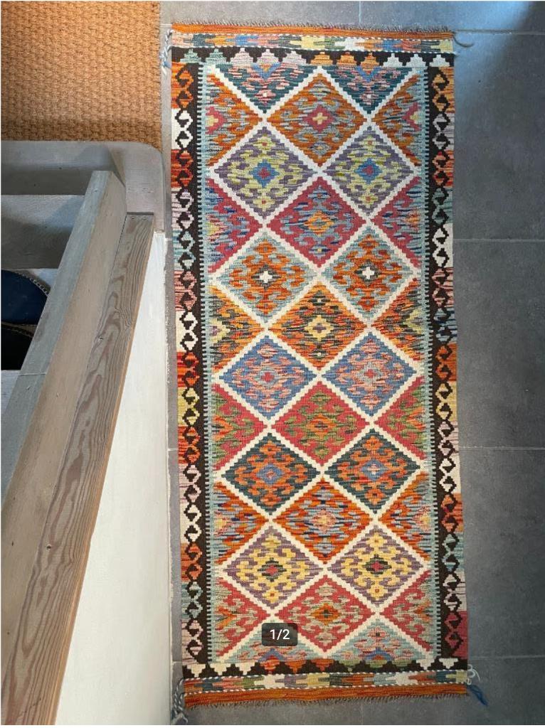 Marokkaans tapijt – kleurrijk, handgeweven, in mooie staat, Ophalen, Crème, 50 tot 100 cm, Zo goed als nieuw