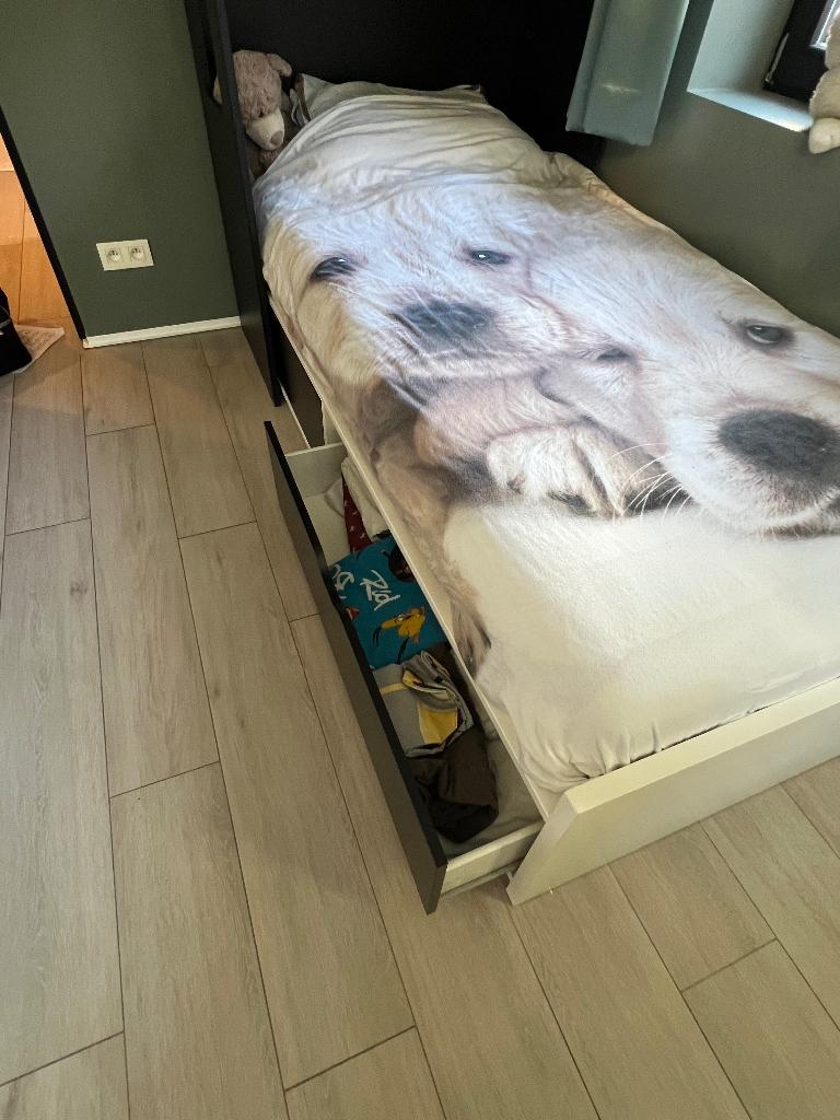 Eenpersoonsbed met kinderhuisje, Kinderen en Baby's, Kinderkamer | Bedden, 85 tot 100 cm, Gebruikt, 180 cm of meer, Ophalen