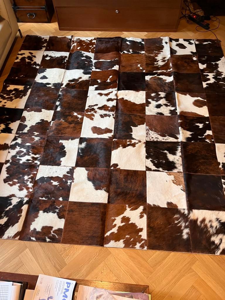 Tapis en peau de vache « Damier », Maison & Meubles, 200 cm ou plus, 200 cm ou plus, Beige, Carré