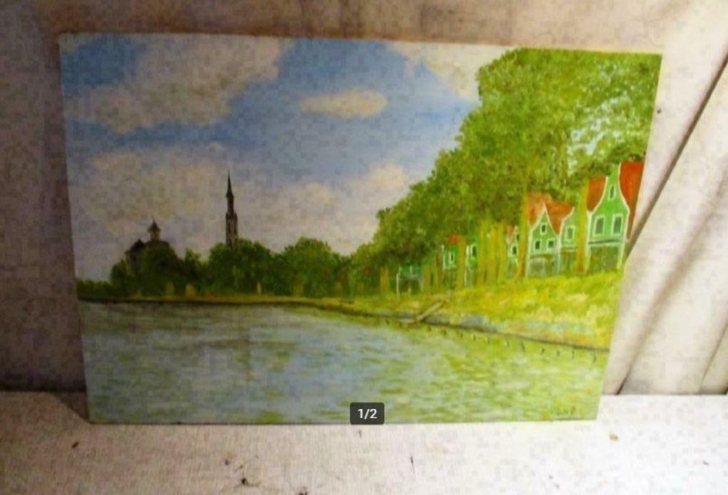 Belle Œuvre Peinte 'Vue de l'étang' - LJB, Antiquités & Art, Enlèvement ou Envoi