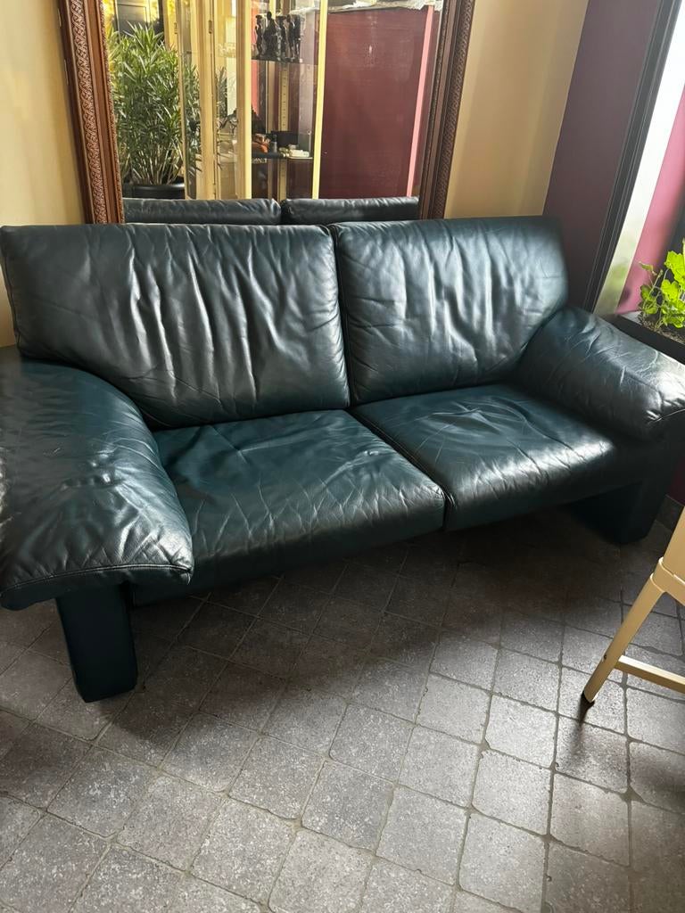 Fauteuil 2 places  LEOLUX cuir vert bouteille, Banc droit, Contemporain, Enlèvement, Utilisé