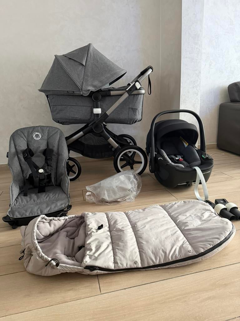 complète 3-en-1 Bugaboo Fox 3 Mélangé/Black, Enfants & Bébés, Enlèvement ou Envoi, Couverture pieds, Babygeluk, Comme neuf