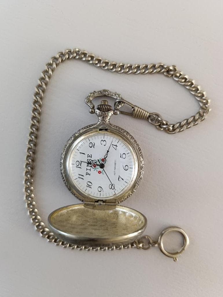 Montre à gousset décor chasse, Enlèvement ou Envoi, Argent, Montre de poche, Avec chaîne