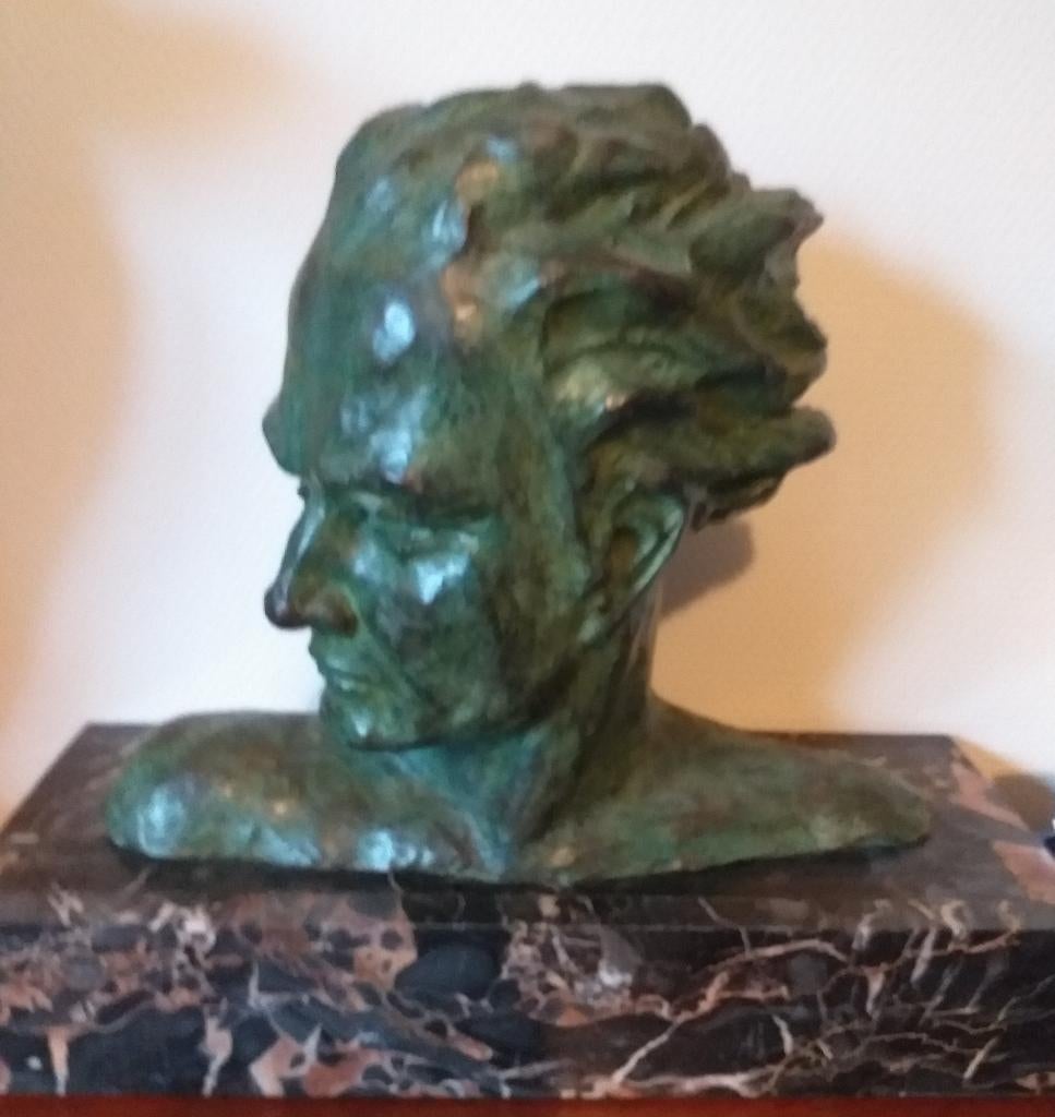 bronzen borstbeeld, Vert, Buste, Homme, Patiné