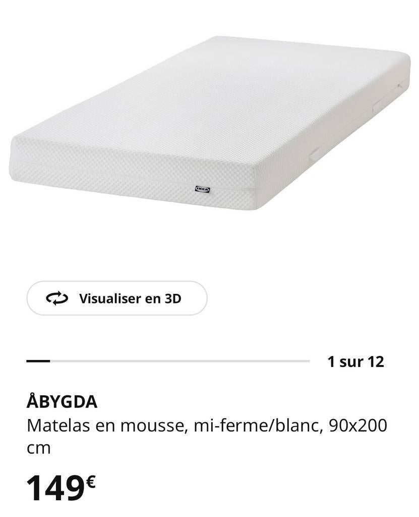 Matelas Ikea ÅBYGDA 90x200, Maison & Meubles, Chambre à coucher | Matelas & Sommiers, Enlèvement, Matelas