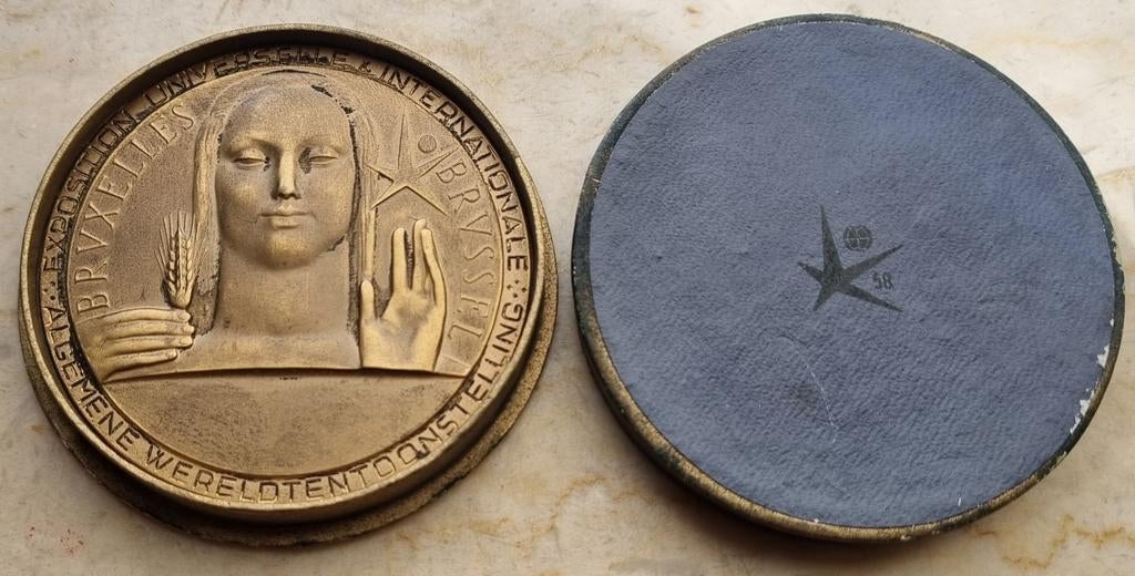 Bronzen medaille Expo '58 / Origineel etui, Enlèvement ou Envoi, Bronze, Monnaie en vrac