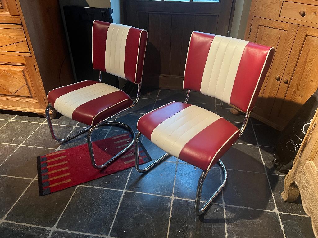 Bel Air retro eetkamerstoel CO-27 rood, Huis en Inrichting, Stoelen, Zo goed als nieuw, Twee, Leer, Metaal, Rood, Ophalen