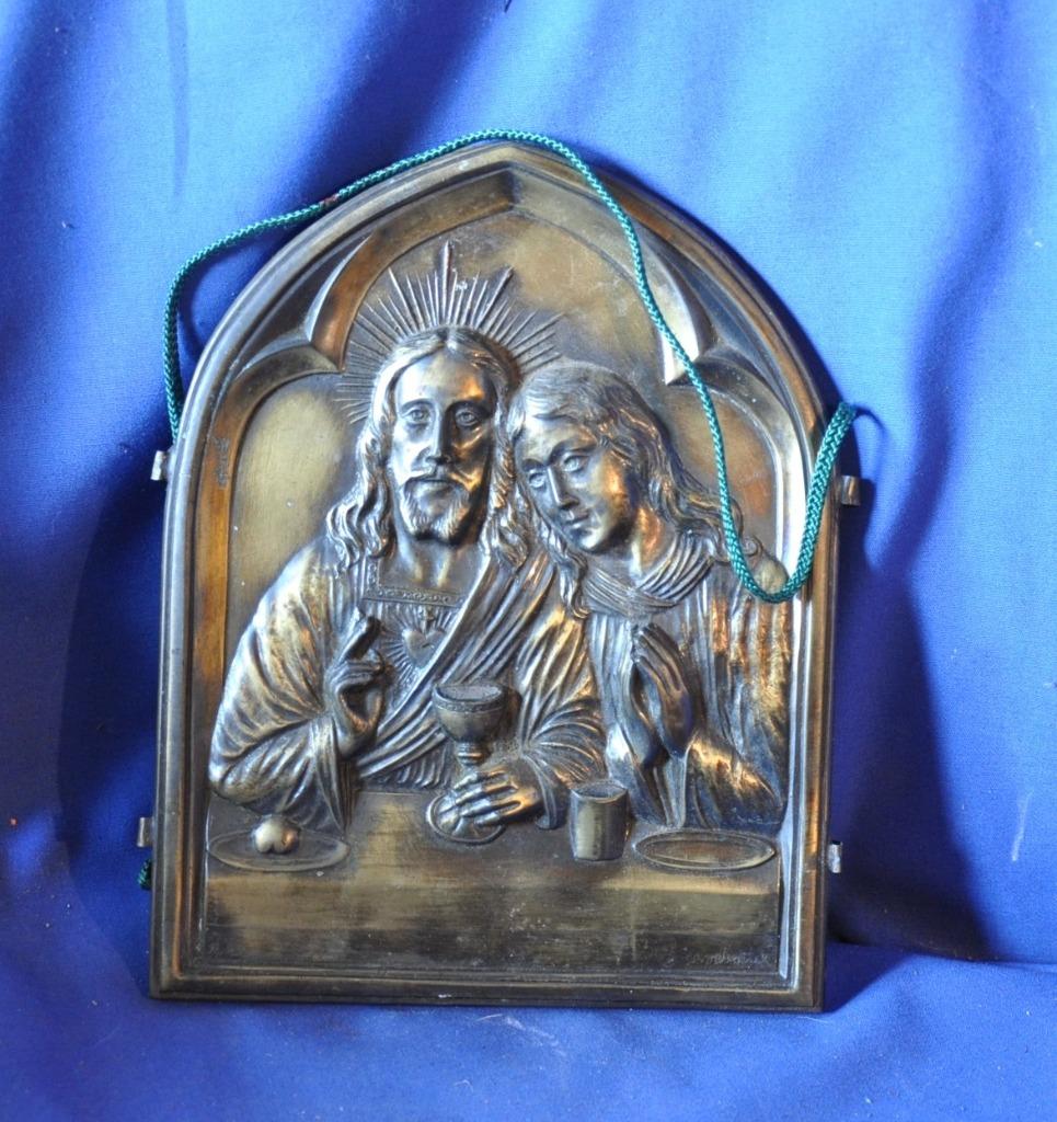 plaque murale religieuse en laiton signée A. birembaux, Antiquités & Art, Enlèvement ou Envoi