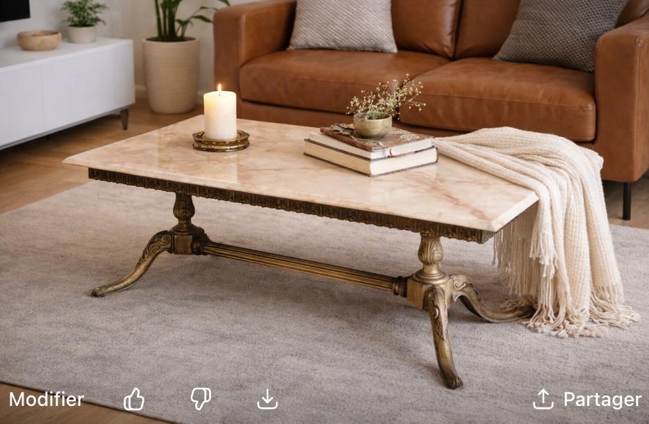 Table basse vintage en marbre, Maison & Meubles, 100 à 150 cm, Vintage, Enlèvement, Utilisé