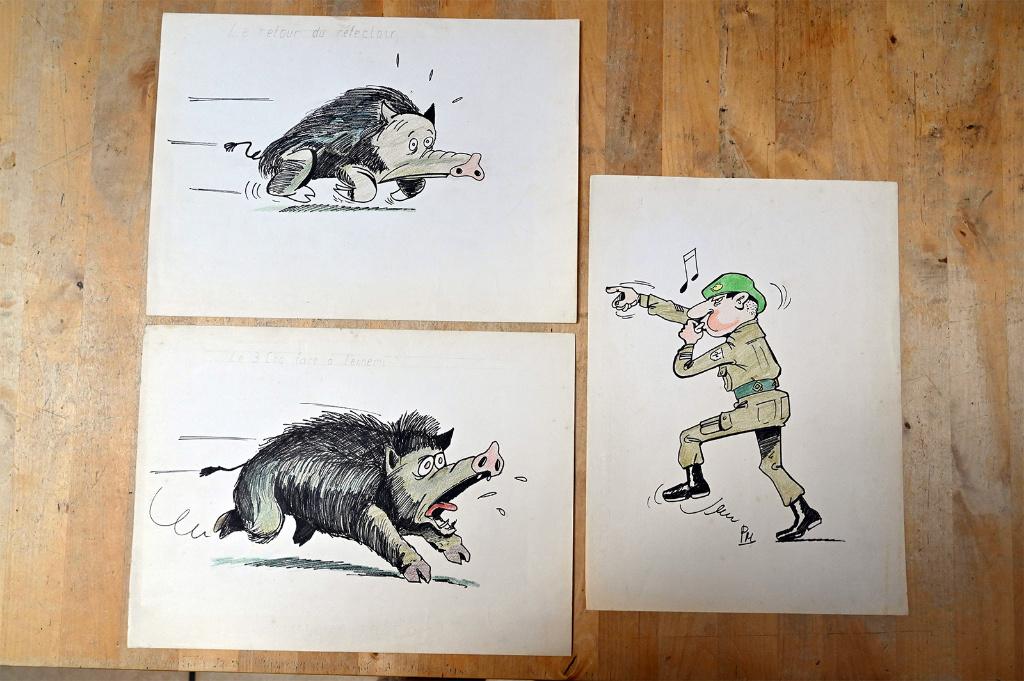 3 Chasseurs ardennais - 3 dessins originaux - RARE, Collections, Envoi, Armée de terre, Photo ou Poster