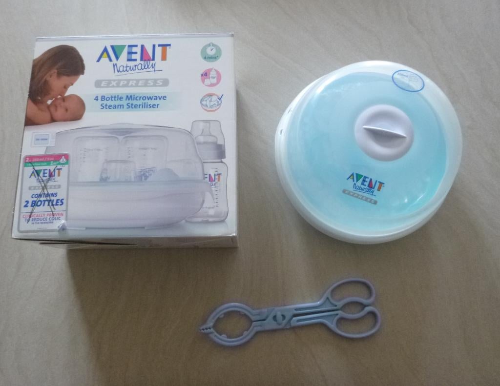 Stérilisateur Avent + pince + 2 biberons 260ml, Ophalen of Verzenden, Gebruikt, Sterilisator
