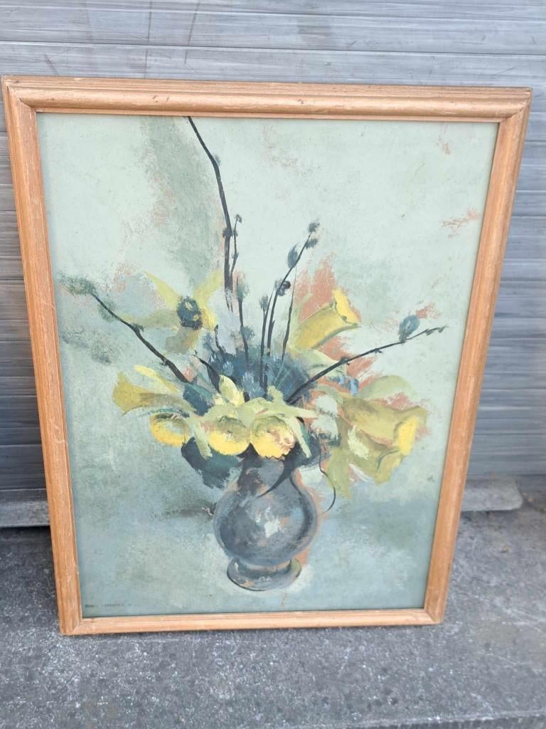 Huile sur papier fleur signe Frans depooter, Antiquités & Art, Enlèvement ou Envoi