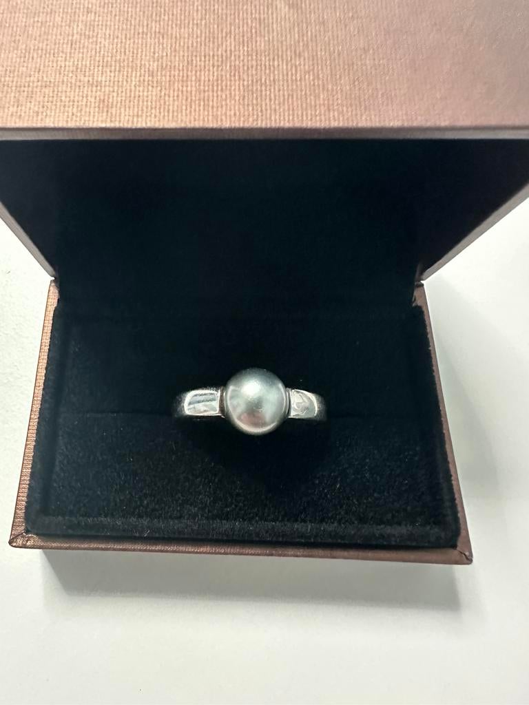 Witgouden ring met tahiti parel, Bijoux, Sacs & Beauté, Bagues, Enlèvement ou Envoi, Or, Utilisé, Femme