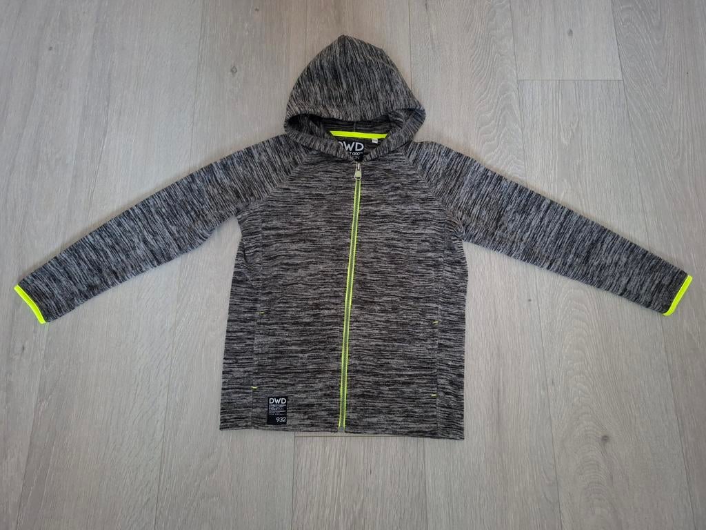 M134/140: trui in fleece met fluo accent, Kinderen en Baby's, Kinderkleding | Maat 134, Ophalen of Verzenden, Zo goed als nieuw