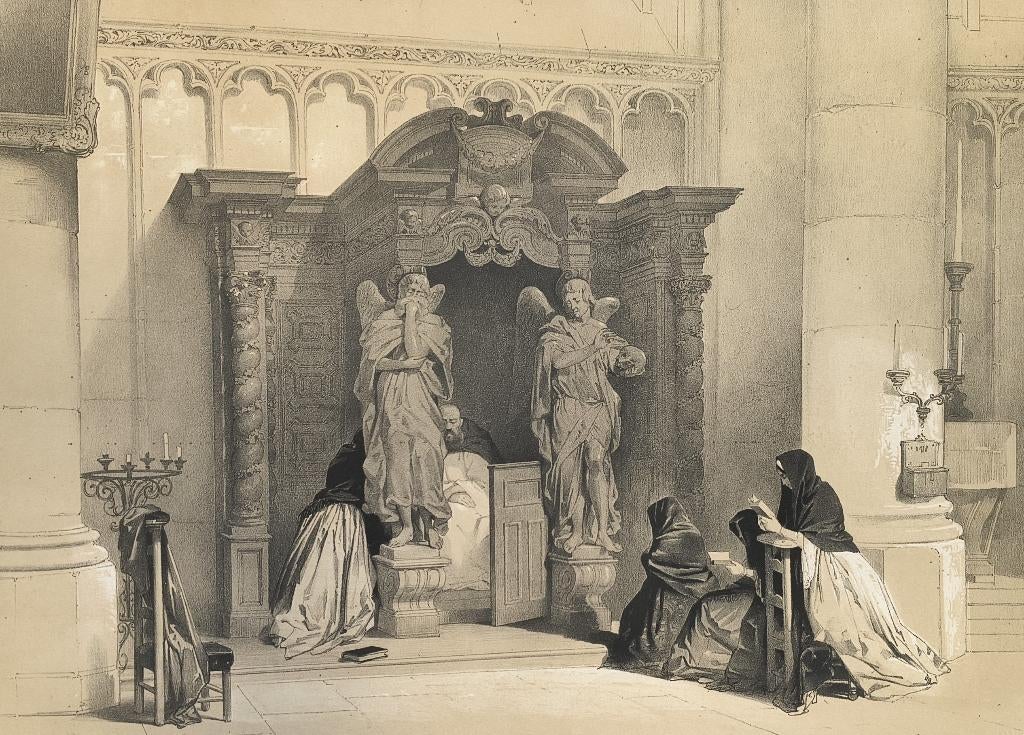 confessionnal dans la cathédrale Saint-Michel-et-Gudule, Antiquités & Art, Enlèvement ou Envoi, Religion, Lithographie