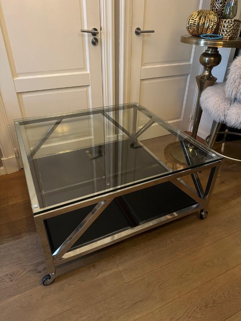 Eichholtz tafel Prado salontafel - Aluminium Leder, Ophalen, Gebruikt