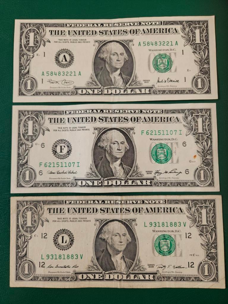 3x 1 dollar USA verschillende jaar set, Postzegels en Munten, Bankbiljetten | Amerika, Ophalen of Verzenden, Noord-Amerika, Setje