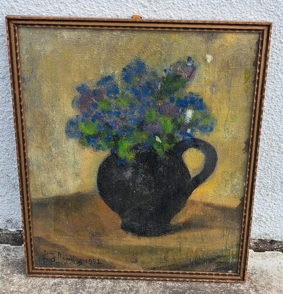 Huile sur panneau fleurs signe pierre paulus, Antiquités & Art, Enlèvement ou Envoi