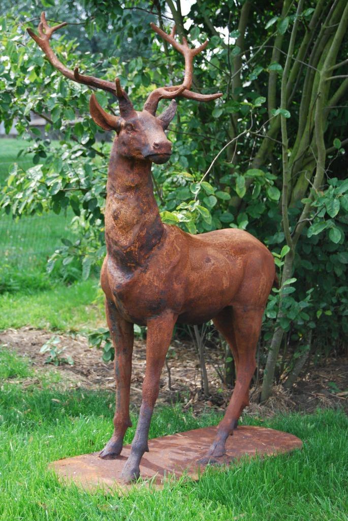 Grand cerf en fonte patinée, Jardin & Terrasse, Enlèvement, Neuf, Autres matériaux, Animal