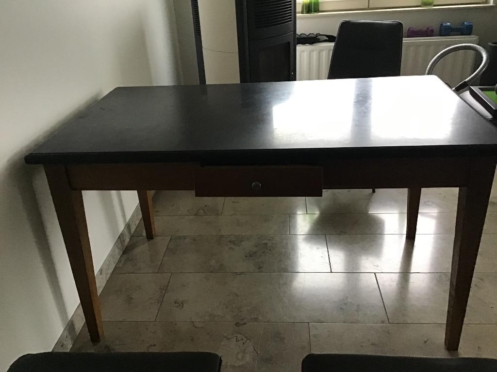 Table chêne massif et pierre bleue belge, 100 à 150 cm, Cinq personnes ou plus, Comme neuf, Enlèvement