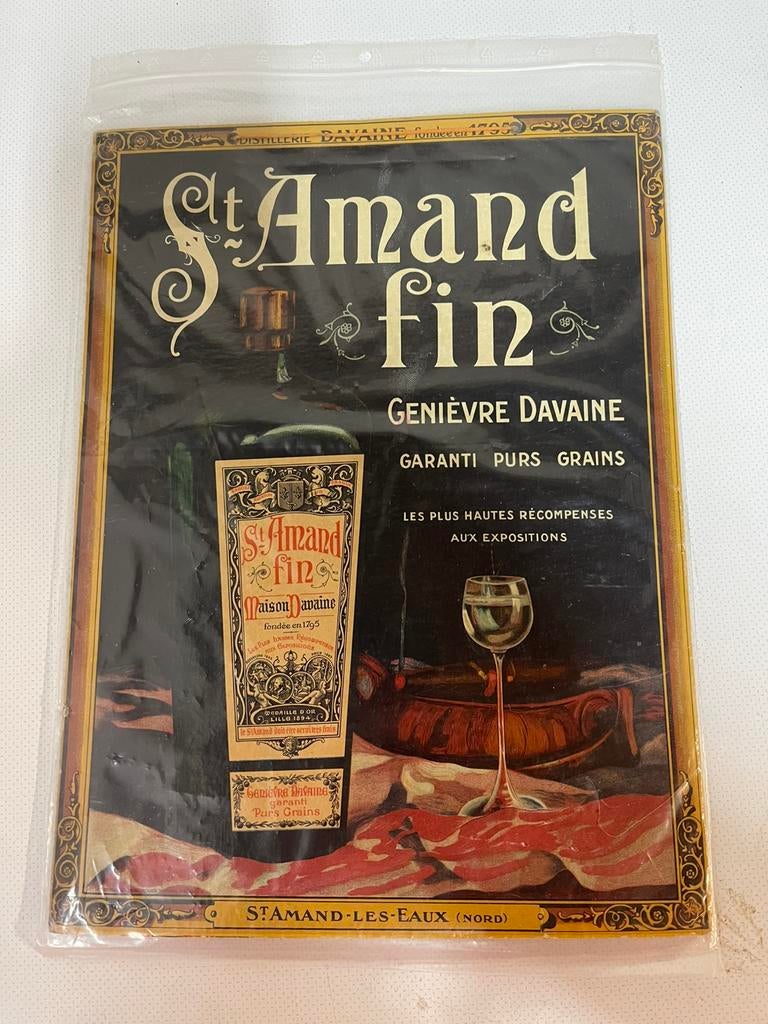 St Amand Fin Genièvre Davaine jenever karton pub, Collections, Marques & Objets publicitaires, Enlèvement ou Envoi, Comme neuf