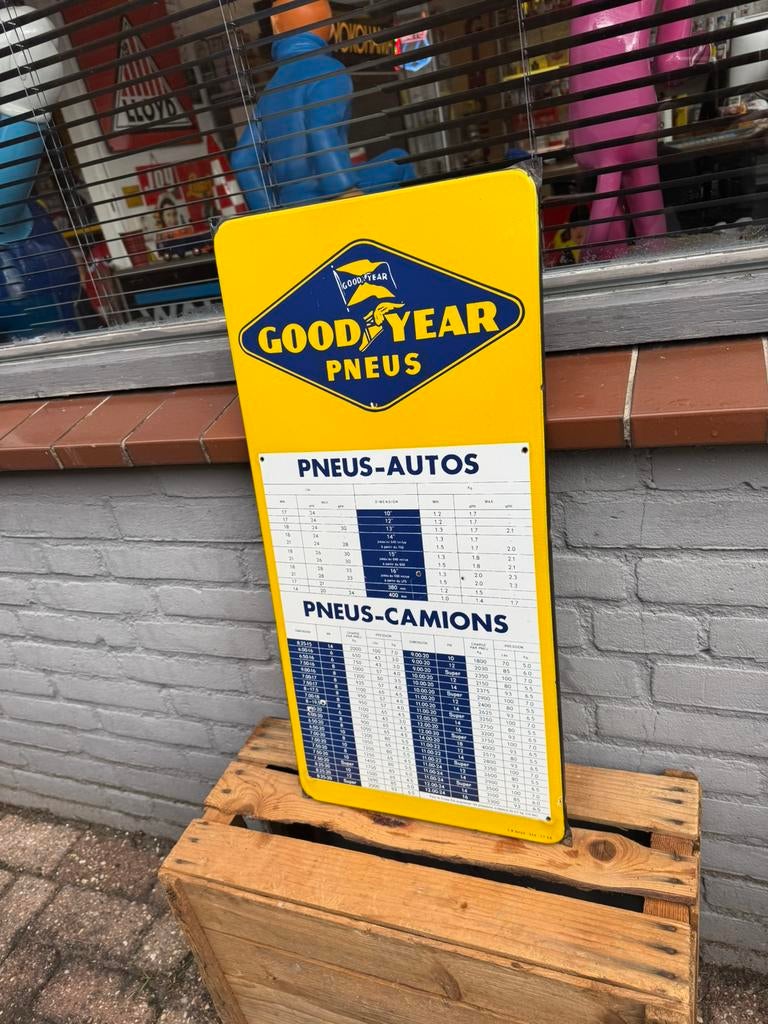 Panneau d'affichage émaillé pour pneus GOODYEAR, Enlèvement ou Envoi, Utilisé, Panneau publicitaire